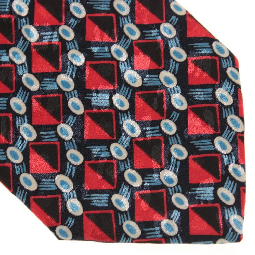 Italo Ferretti NWT Neck Tie in Red / Blue / Black Geometric Print 100% Silk